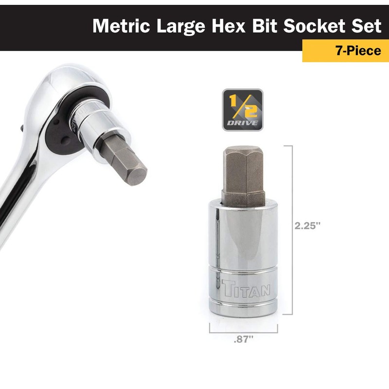 Titan 16157 Metric Large Hex Bit Socket Set, 7 Piece
