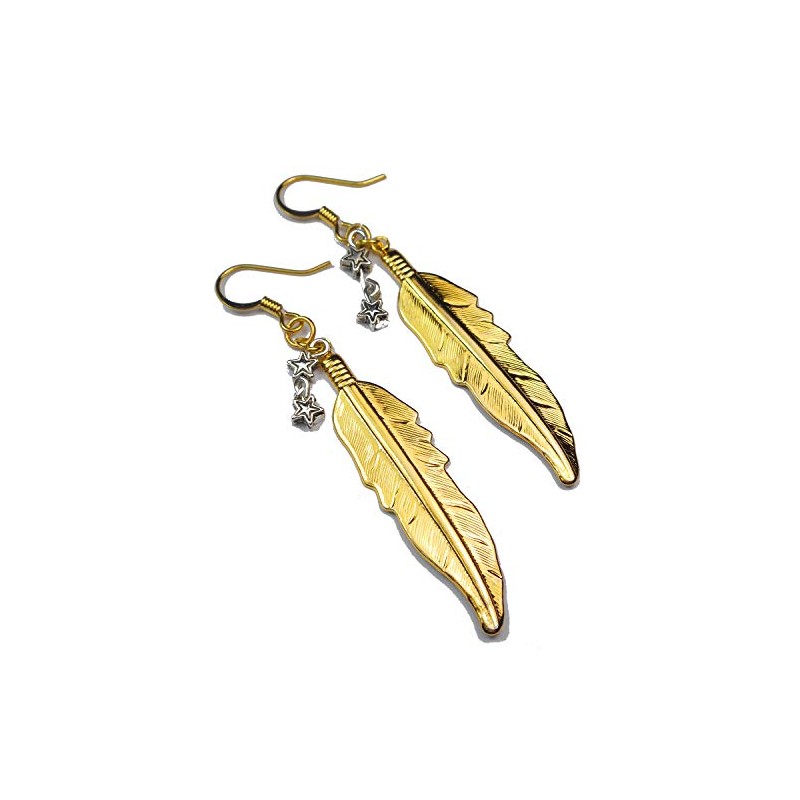 Gold & Silver Tone Feather Charm & Star Beads Dangle