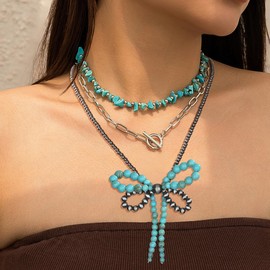 Butterfly Navajo Pearl Necklace Western Jewelry for Women Cowgirl Turquoise Bow Necklaces Jewelry（2）