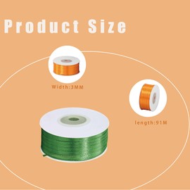 Satin Ribbon Green 3 mm Wide Gift Ribbon Satin, 91 m Satin Ribbons Green Thick Ribbon Decorative Ribbon Silk Ribbon Gift Wrapping Fabric Ribbon Gift Ribbons for Decorating Crafts Dress Wedding