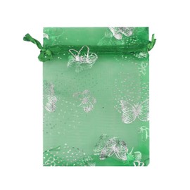 QIANHAILIZZ 100 pcs 3.5 x 4.7 Inch Butterfly Organza Jewelry Gift Pouch Candy Pouch Drawstring Wedding Favor Bags D18 (green)