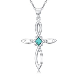 Genuine Turquoise Cross Necklace Sterling Silver Boho Natural Gemstone Christian Necklace for Women