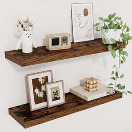 Fun Memories Floating Shelves for Wall, 22.5" Rustic Wood Deep Wall Mounted Shelves with Invisible Brackets for Decor & Storage, Floating Shelf for Living Room, Bathroom (Rustic Brown, Set of 2)