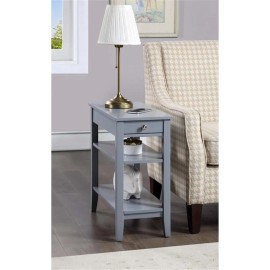 Convenience Concepts American Heritage Three Tier End Table With Drawer in Gray Wood Finish