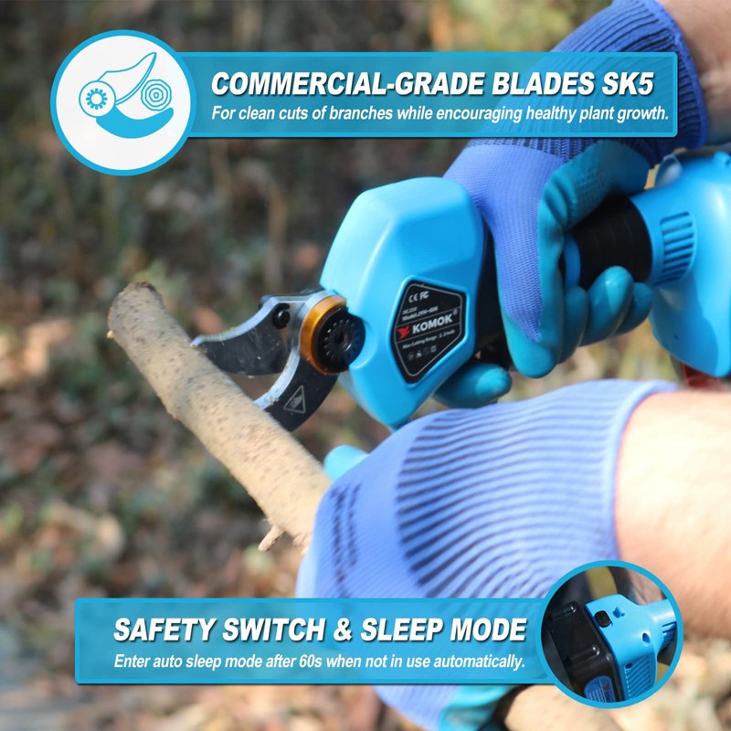 KOMOK Electric Pruning Shears, Cordless Electric Pruner Battery Operated Tree