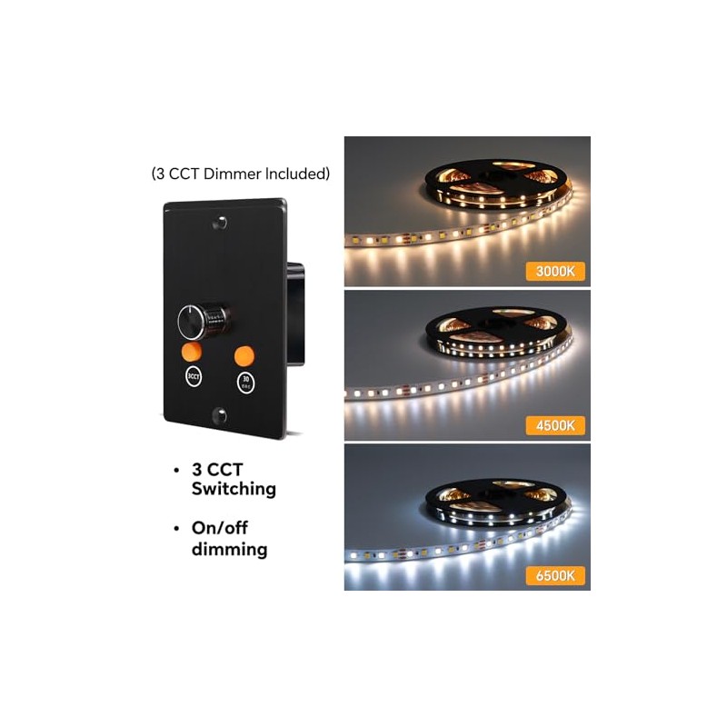 3CCT Flexible 16.4ft LED Strip Light with 12V CCT Switchable