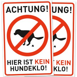 Set of 2 Sign Dogs Kacken verboten (20 x 30 cm Plastic) – No Dog Toilet – Dog Poop Sign – Dog Prohibition Signs – Dog Signs