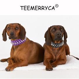 TEEMERRYCA Adjustable PU Leather Spiked Studded Dog Collars with a Squeak Ball Gift for Small Medium Large Pets Like Cats/Pit Bull/Bulldog/Pugs/Husky, Purple, L 15"-18.5"