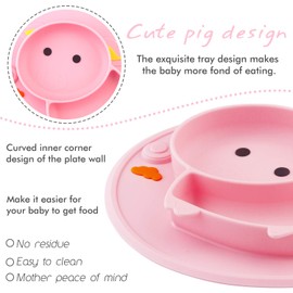 Qshare Toddler Plate, Portable Baby Plates for Toddlers and Kids, BPA-Free Strong Suction Plates for Toddlers, Dishwasher & Microwave Safe Silicone Placemat 9x6x1.4 inch