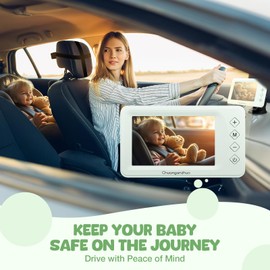 Baby Car Camera with Advanced Crystal-Clear Night Vision, 3X Zoom, USB Powered, AHD 1080P 5'' IPS Full View Car Baby Monitor, Backseat Camera for Kids Infants Rear Facing Mirror, 5inch, Green
