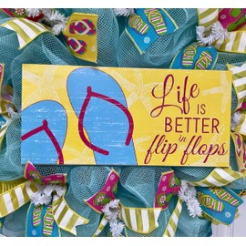 Life is Better in Flip Flops Summer Welcome Wreath Handmade Deco Mesh
