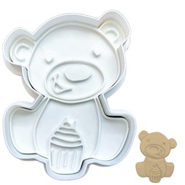Teddy Bear - Juego de cortadores y sellos de galletas, diseño de oso de magdalena, de 3.5 x 2.72 pulgadas, molde de fondant de plástico de grado alimenticio para hornear galletas, galletas