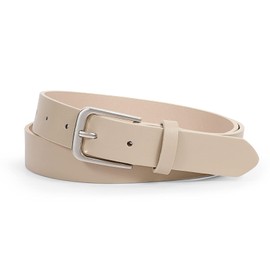 WHIPPY Women Casual Leather Belt for Jeans Pants, Fashion Ladies Waist Dress Belt (Fit Waist Size 43-46 Inches, Beige)