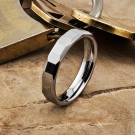 MJ Metals Jewelry Tungsten Carbide 4mm Geometric Multi Faceted Band Polished Finish COMFORT FIT Ring Size 9