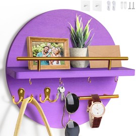 Dxiunove Key Holder Vintage Wood with Shelf Key Holder Round Key Holder for Home Decorative Wall Mounting Key Holder with Vintage Charm (Purple)