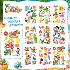 HOWAF 90+PCS Summer Window Clings Stickers Sun Beach Double-Sided Window Decals for Glass Windows, Hello Summer Ice Cream Flip Flops Window Decals for Beach Pool Party Supplies Home Office Decor