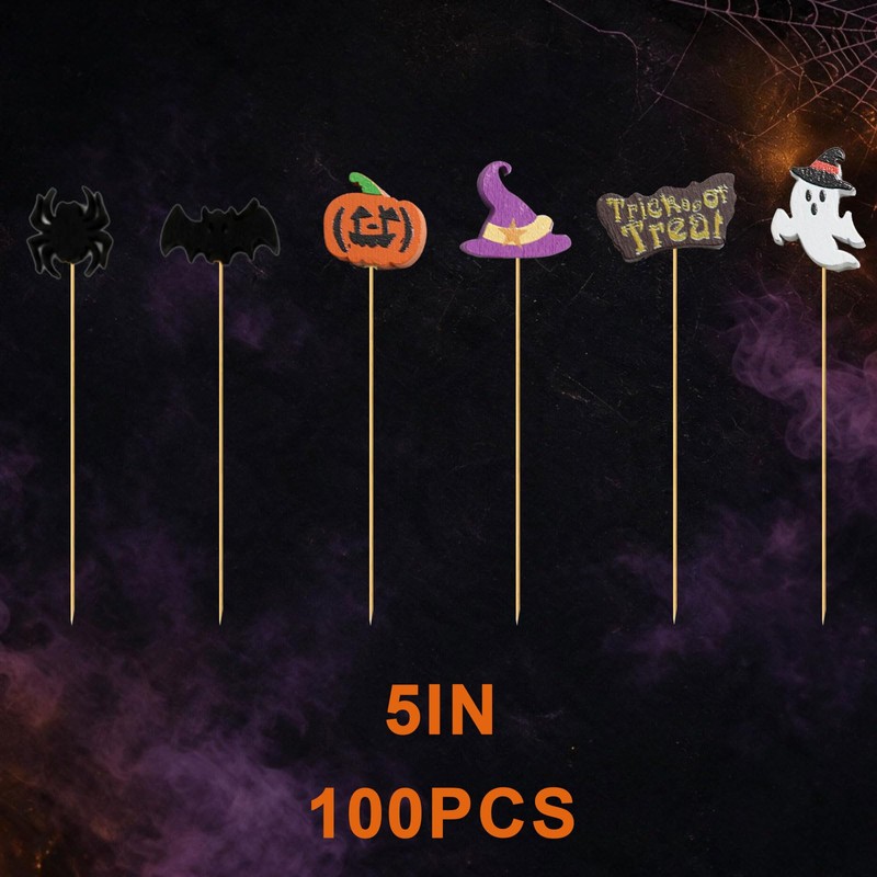 100Pcs Halloween Cocktail Picks, Halloween Toothpicks for Appetizers