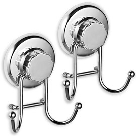 HASKO accessories - Powerful Vacuum Suction Cup Hooks - Organizer for Towel, Bathrobe and Loofah - Strong Stainless Steel Towel Hooks for Bathroom & Kitchen, Towel Hanger Storage (2 Pack)
