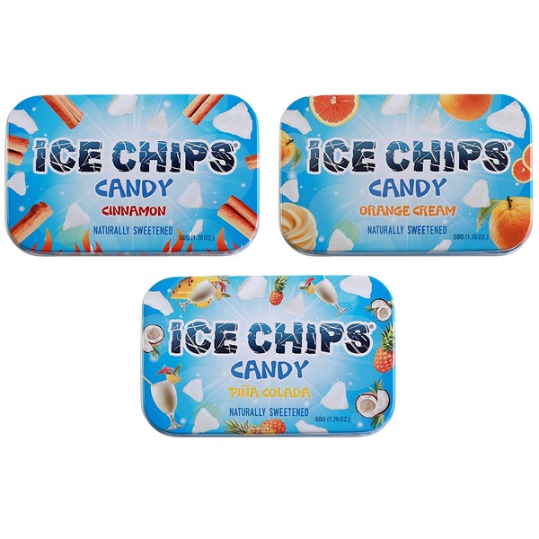 ICE CHIPS Candy 3 Pack Assortment (Cinnamon, Orange Cream, Pina Colada)