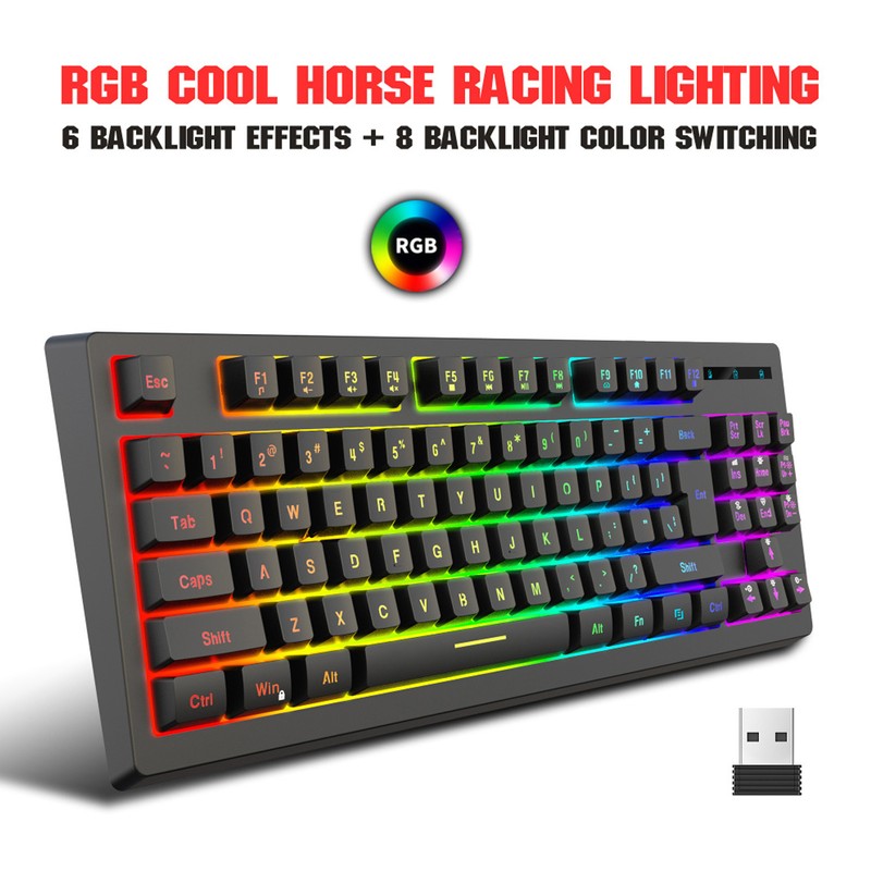 2.4G Wireless Keyboard 87 Keys RGB Backlight 1800mAh Battery Office