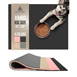 AVERYDAY 32x24 Silicone Dog Water Bowl Mat Fits Multi Cat Feeding Stations, 0.63" High Edge XL Waterproof Rubber Pet Dog Cat Food Bowl Mat/Tray for Floor & Dog Bowls to Protect Wooden Floor
