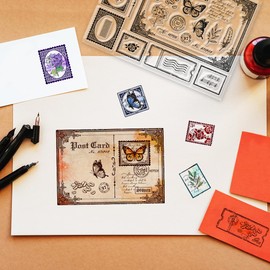 GLOBLELAND Vintage Postcard Clear Stamps Retro Postcard 5.83x8.27inch Decorative Clear Stamps Silicone Stamps for Card Making and Photo Album Decor Decoration and DIY Scrapbooking