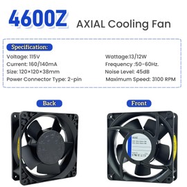 for ebmpapst 4600Z Cooling Fan, 115VAC 50-60Hz Industrial Fan 160/140mA 13/12W, 105.9 CFM, 2-Pin Connector 3100 RPM 120X120X38mm
