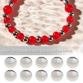 EMSea 100PCS 6mm Round Spacer Beads 304 Stainless Steel Smooth Surface Tiny Beads for Bracelet Necklace Earring DIY Jewelry Craft Making 2.3mm Hole Silver