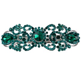 Vintage Crystal Hair Barrettes,Sparkly Glitter Crystal Rhinestones Flower Hair Clips French Style Hairpin Pearl Hair Accessories for Women Girls (GreenA)