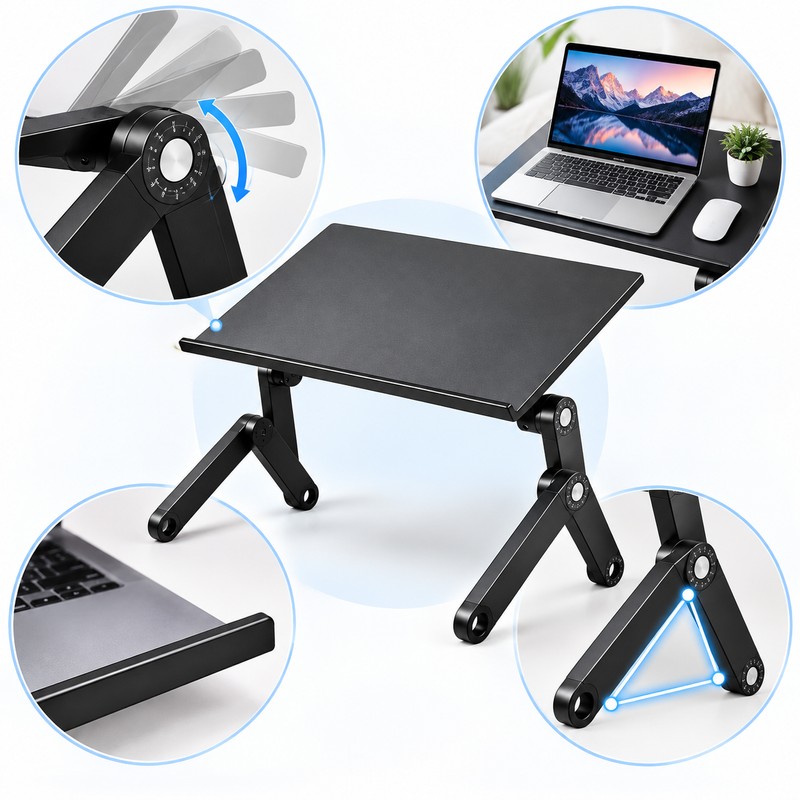 Folding Aluminum Laptop Table with Dual Cooling Fans, Adjustable Notebook