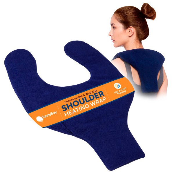 SunnyBay Shoulder and Upper Back Heating Pad, Microwavable Cold or Heated Neck and Shoulder Wrap, Weighted Moist Pain Relief Pack with Washable Cover and Flaxseed Filling, Medium, Navy Blue