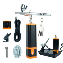 Monordeng Airbrush Kit with Compressor Rechargeable handhold portable air brush kit cordless Gravity Feed Dual Action 0.3mm Nozzle 2 Batteries Power Display Compact for Models DIY Painting