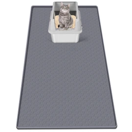 Bartuke Cat Litter Mat, Extra Large 51" x 25.6" Silicone Mat Litter Trapping Mat for Scatter Control, Soft on Kitty Paws, Easy to Clean (Dark Grey)