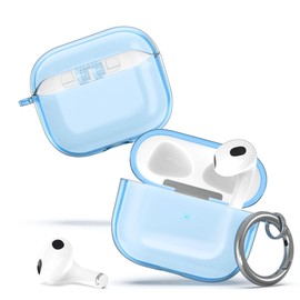 ULAK Compatible with AirPods 3rd Generation 2021 Case Shockproof Transparent Designed Soft TPU Protective Cover with Keychain for AirPods 3 [Front Led Visible] (Blue)