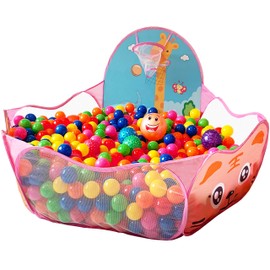 KingBee Ball Pit Pop Up Children Play Tent, Ocean Pool Baby Toddler Playpen with Basketball Hoop - Toys Gifts for Kids Girls Boys 3 4 5 6 Year Old - Balls Not Included (Pink)