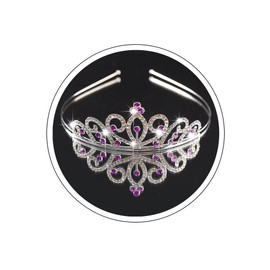 Yheahin Glitter Silver Crystal Princess Tiara Elegant Rhinestone Pearl Crown Wedding Prom Birthday Party Headdress Costume Hair Accessories for Girls (Purple-crystal)