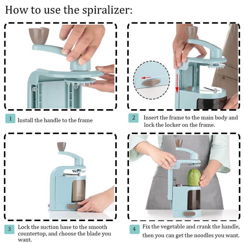 Ourokhome Vegetable Spiralizer Zucchini Noodles Maker – 4 Built-in Spiral