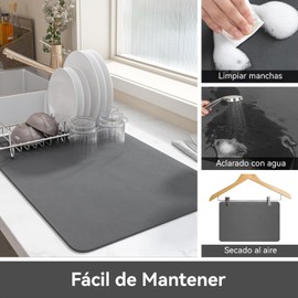 Tapete Para Secar Platos,Tapete De Secado Absorbente Para Encimera De Cocina,Respaldo De Goma Que Oculta Las Manchas Debajo Del Mantel Individual (Gris oscuro, 11.8'' X 15.7'')