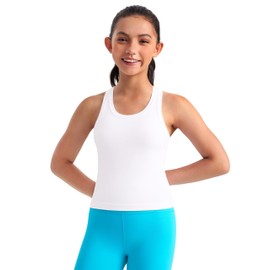 CRZ YOGA Girls Butterluxe Crew Round Neck Racerback Workout Tank Tops for Teen Kids Active Casual Dance Crop Sleeveless White Large