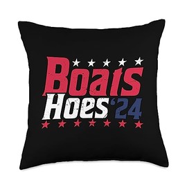 Boats and Hoes 2024 Election Funny Boat Lover Boats and Hoes 2024 Election Funny Vintage Red White & Blue Throw Pillow, 18x18, Multicolor