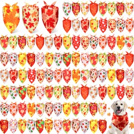 Preboun 100 Pcs Fall Pumpkin Dog Bandanas Bulk Maple Leaves Bandanas for Dogs Pets Triangle Kerchief Bibs Scarf for Thanksgiving Costume Photo Props Accessories Pet Shops Adoption Events, 25 Styles