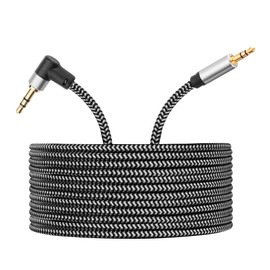 Morelecs Right Angle Aux Cable, 3.5mm Auxiliary Audio Cable 10ft Nylon Braided Male to Male AUX Cord Compatible for Headphones, iPods, iPhones, iPads, Home/Car Stereos and More (Grey)