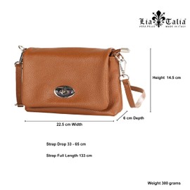 LiaTalia Womens Twist Lock Opening Real Leather Small Clutch Bag with Adjustable Shoulder Strap - Ayla (Navy)