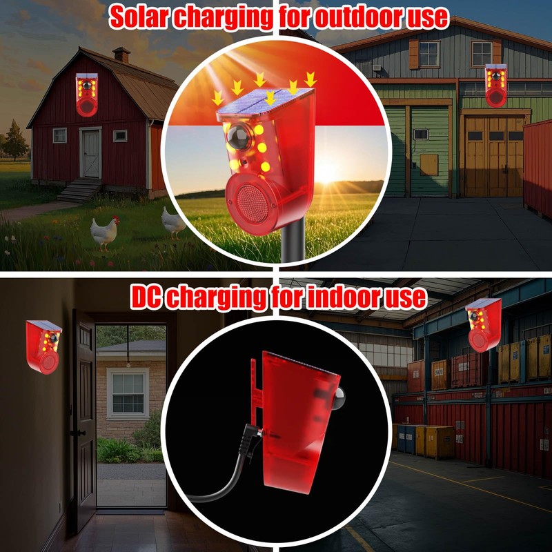 Solar Motion Sensor Alarm Device - Waterproof, Multi-Mode, Wide-Angle Sensing,