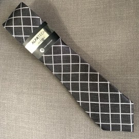 Alfani Men's Neck Tie ALFATECH Windowpane Grid Black/Grey 3" Blade