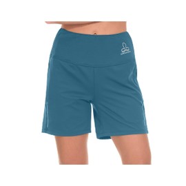 Dasawamedh Pantalones cortos de cintura alta para mujer de 12,7 cm con bolsillos para yoga, correr, entrenamiento, gimnasio, atletismo, B Legion Blue, XS