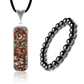 Sugandha Wellness Hematite Necklace & Bracelet Set. Orgonite Crystal Pendant & Stone Bracelet. Spiritual Jewelry Gift for Yoga, Meditation, Healing & Reiki