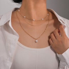 Stocking Stuffers Gifts for Women 3Pcs Layered Pearl Necklaces for Women Pearl Choker Necklace White Pearl Pendant Necklace Gold Chain Necklace Gifts for Lady Gifts