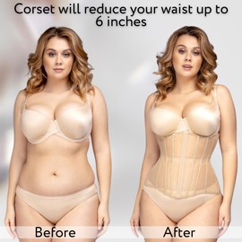 Mesh Corset Waist Trainer for Women - Underbust Corset Lace Up - Waist Cincher Shapewear - Body Shaper, Biege, XX-Small