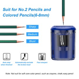 Electric Pencil Sharpener Heavy-Duty Helical Blade Sharpener with Adapter/Battery Operated for No.2/ (6-8mm) Pencils with Auto Stop & Cleaning Brush in School/Classroom/Office (Blue)